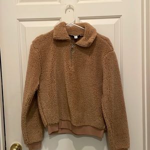 top shop quarter zip jacket in brown/tan. barely worn and in great condition!